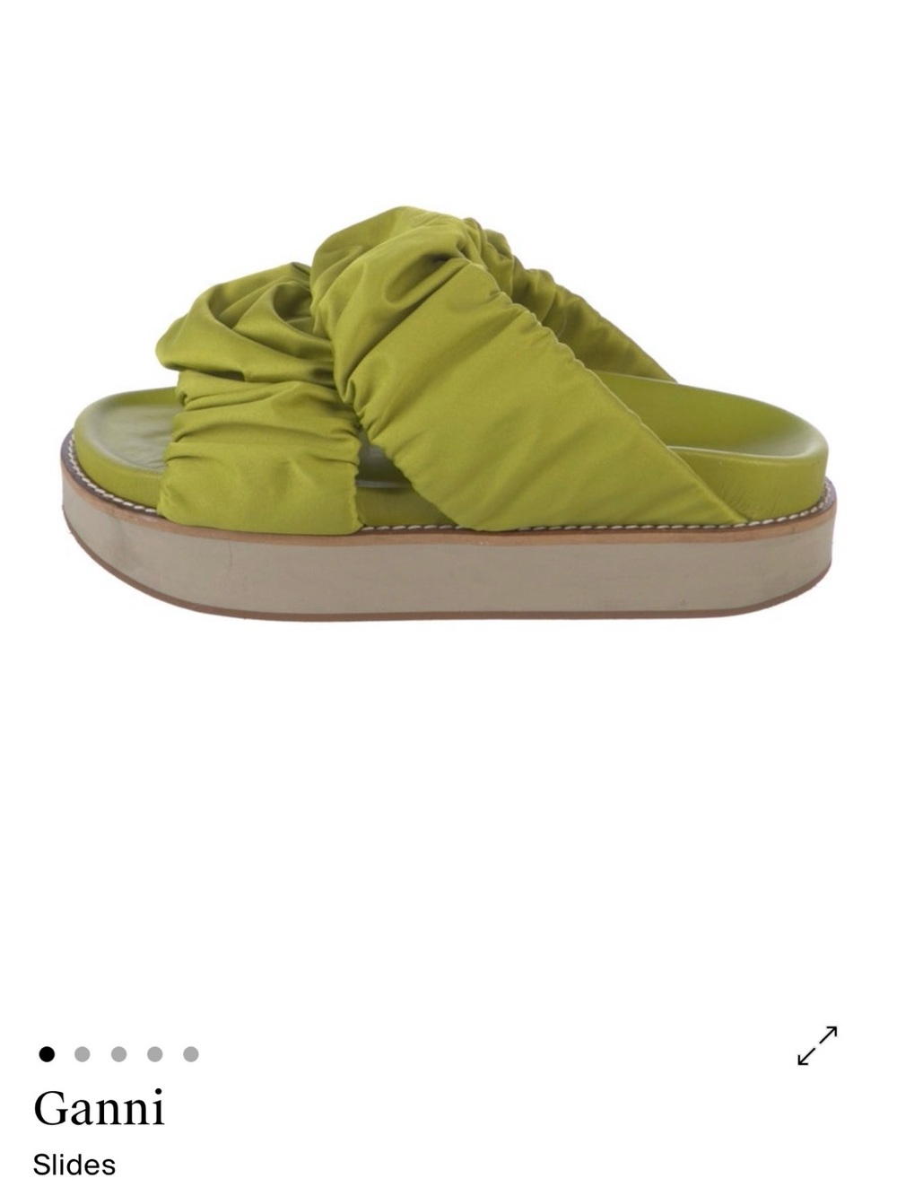 Ganni Lime Green Ruched Platform Slide Sandals - Picture 6 of 7